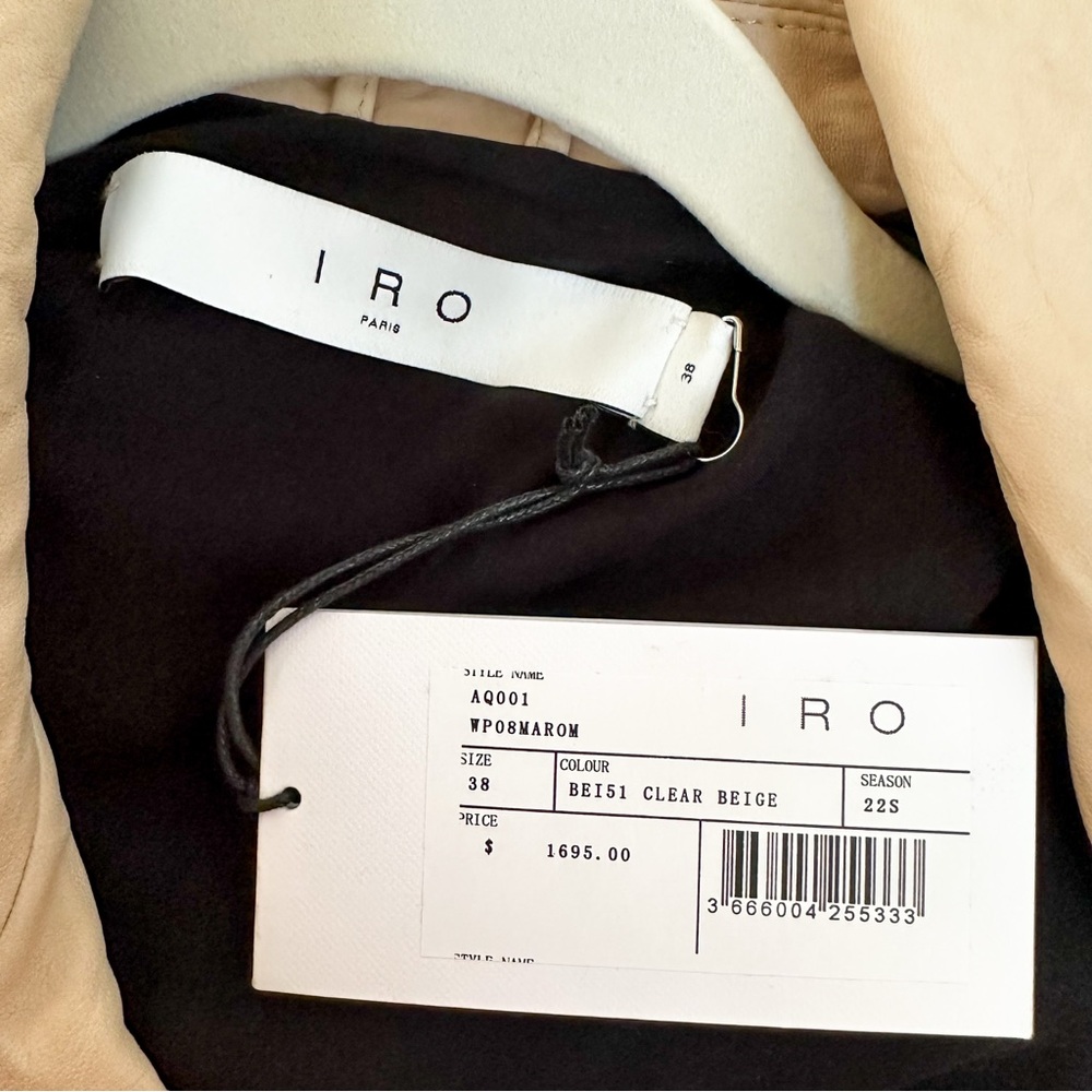 NWT IRO Marom Fringed Crinkled Leather Biker Jacket 38 M Beige - Picture 9 of 11